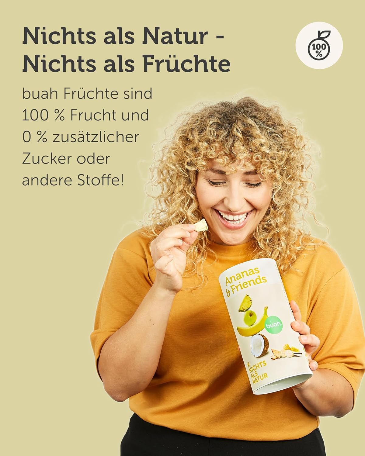 Mix di frutta liofilizzata BUAH® | Ananas, banane, mele e cocco liofilizzati senza zuccheri aggiunti | 100% frutta | Prodotti disidratati Naty Shop vegani, senza glutine, senza lattosio (192g).