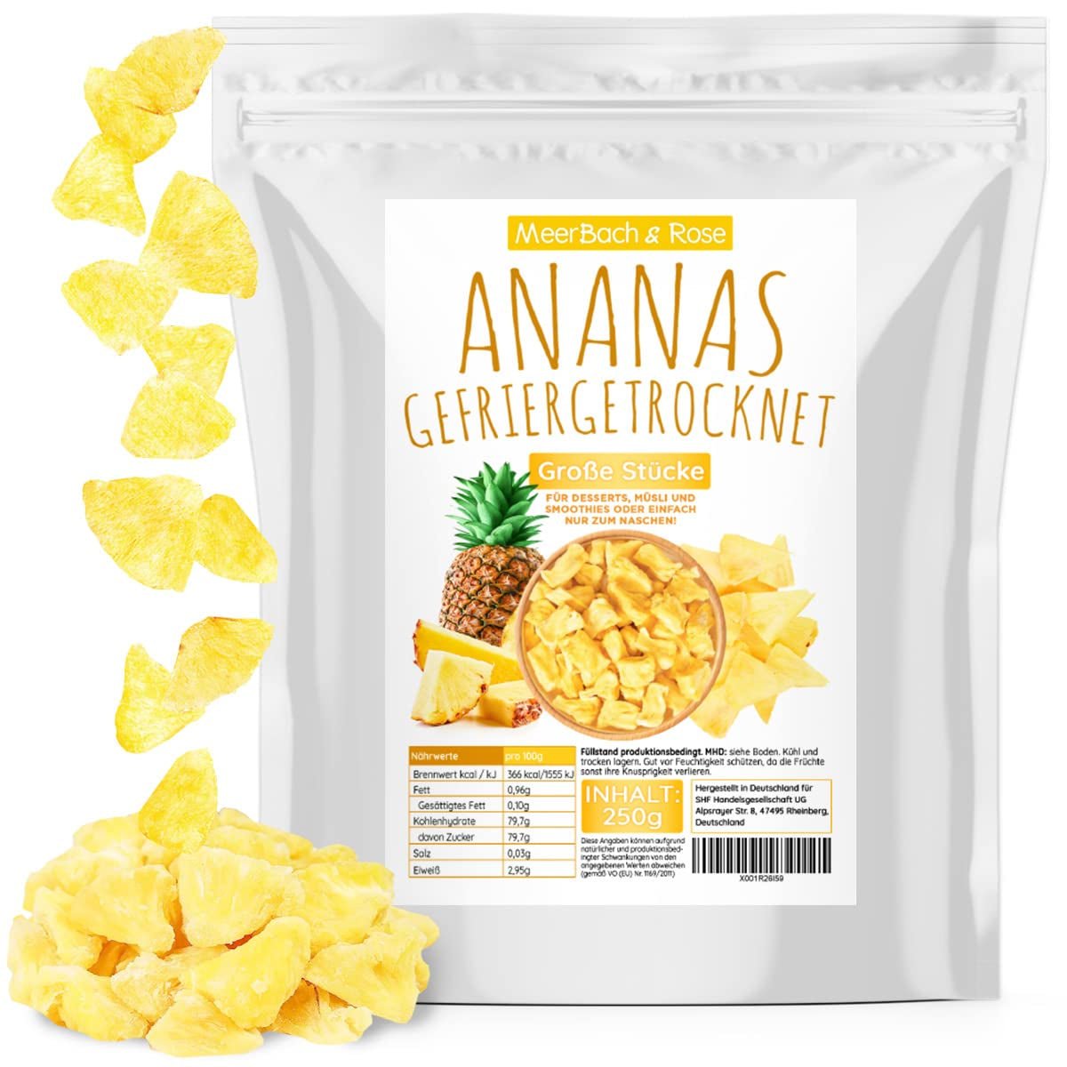 Ananas liofilizzato 250g, pezzi grossi, frutta liofilizzata a fette, ananas non zuccherato, fruttato a pezzi, ananas secco Prodotti disidratati Naty Shop Default title