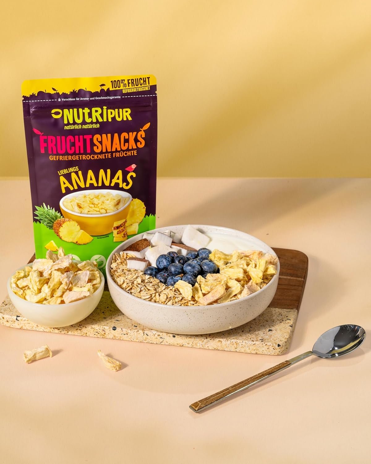 BITS di ananas liofilizzato 100g pezzi grandi per smoothie bowl, muesli, topping per porridge - frutta liofilizzata senza zuccheri aggiunti - ananas essiccato - frutta NutriPur Prodotti disidratati Naty Shop