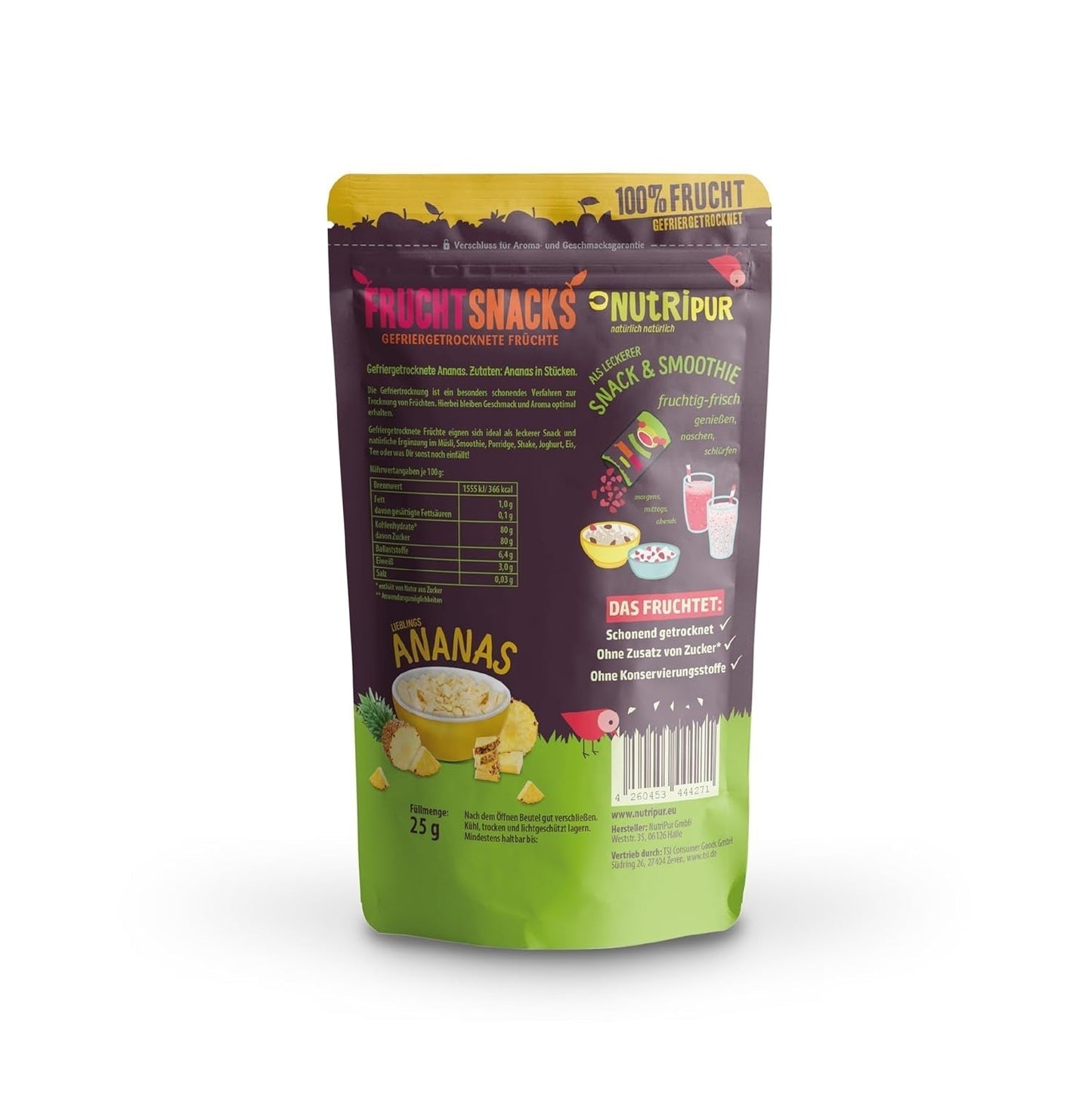 BITS di ananas liofilizzato 100g pezzi grandi per smoothie bowl, muesli, topping per porridge - frutta liofilizzata senza zuccheri aggiunti - ananas essiccato - frutta NutriPur Prodotti disidratati Naty Shop