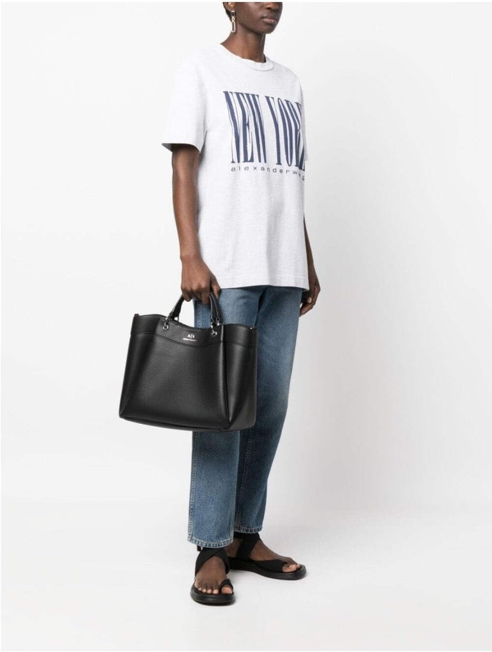 Armani Exchange Essential da Donna, Wave, Logo Stampato Argento Shopping L Borse Donna Naty Shop