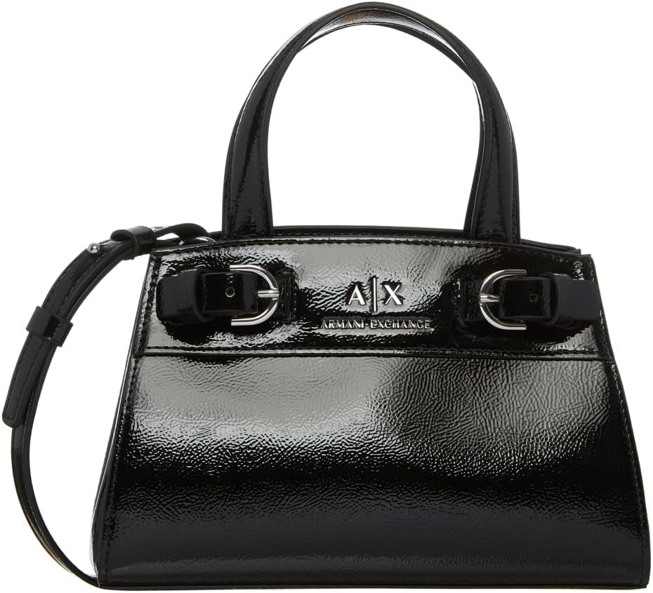 Armani Exchange Ladies Milano 91 Borsa tote S con superficie lucida di piccole dimensioni Donna Naty Shop Nero