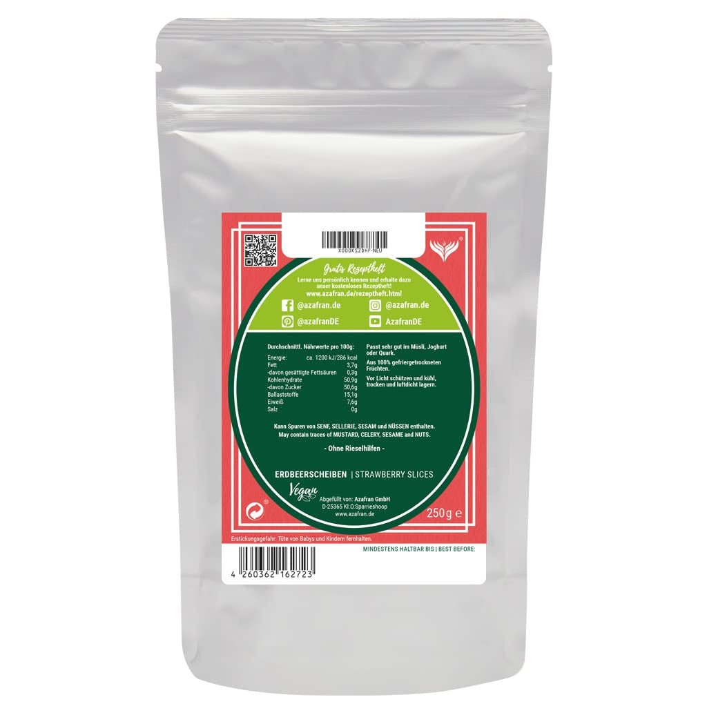 Azafran fragole a fette liofilizzate, fragole essiccate al naturale a fette 250g Prodotti disidratati Naty Shop