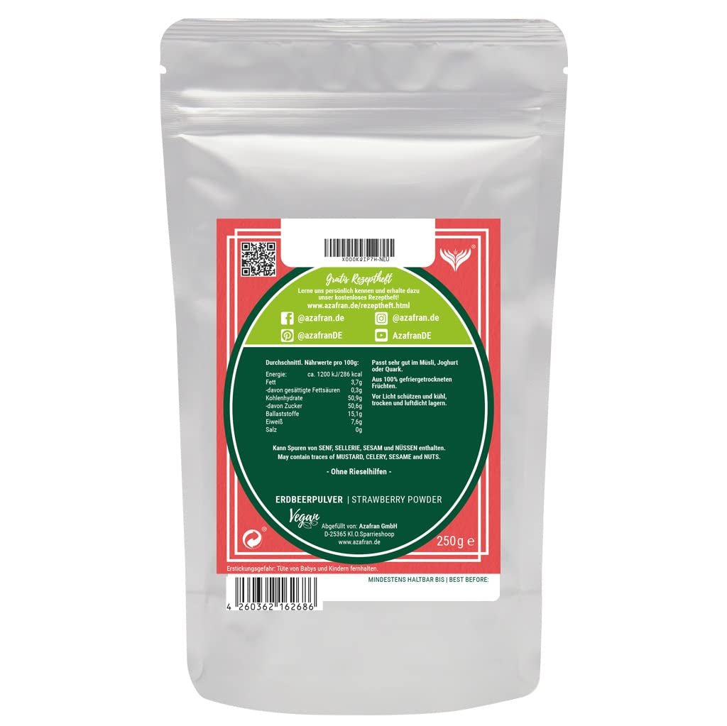 Fragola Azafran in polvere, fragole liofilizzate (macinate), fragola in polvere 250g Prodotti disidratati Naty Shop