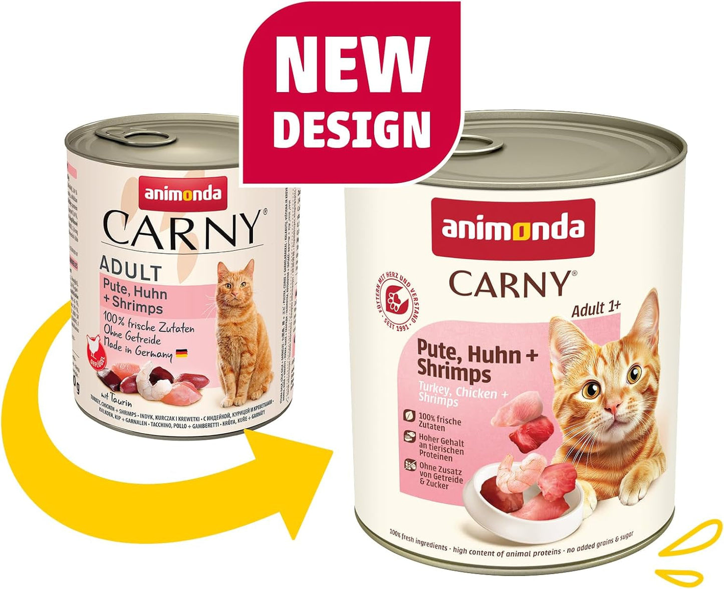 Animonda Carny cibo umido per gatti tacchino + pollo + gamberetti (6 x 800 g), cibo umido senza cereali e senza zucchero con ingredienti a base di carne fresca