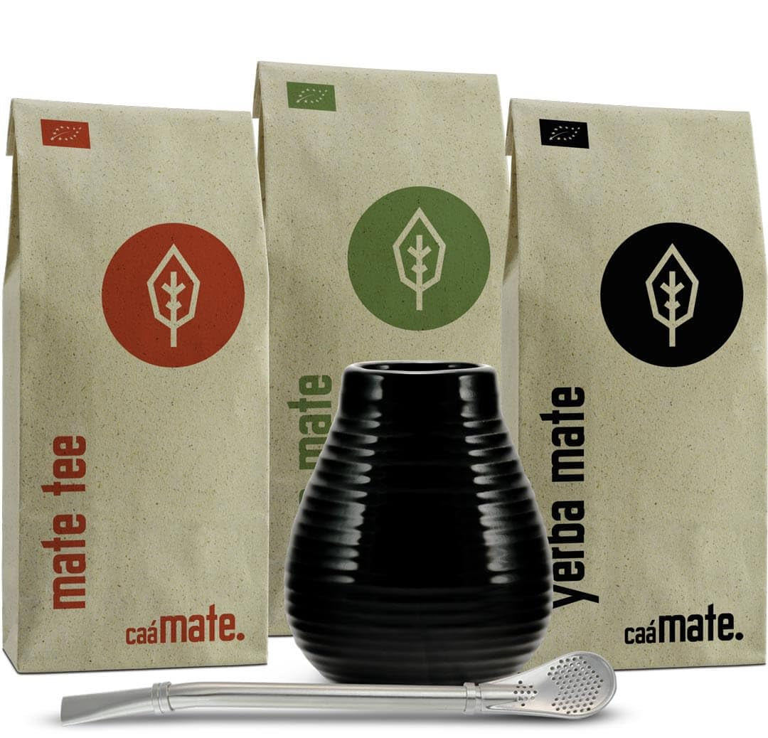 Set da tè Ceramic Mate ● 3 varietà di Mate BIO + tazza Mate + Bombilla + istruzioni per la preparazione (Vintage)