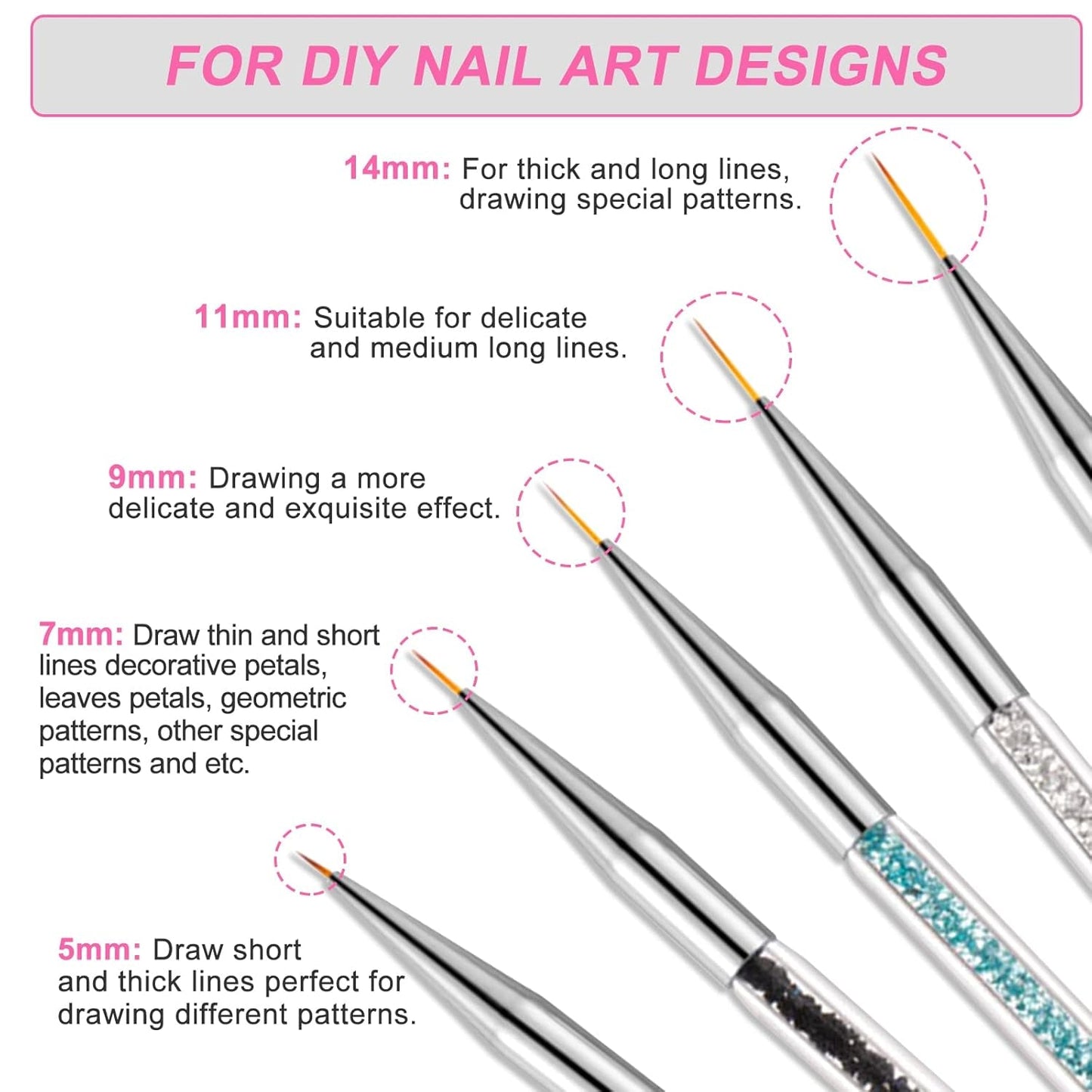 Pinsel per nail art Sularpek, 5 Stück Nageldesign Pinsel, Strumenti per punteggiare Nail Art, Pinsel per nail art, Zum Herstellen Von Nagellack, Punktieren, Feinmalerei, DIY