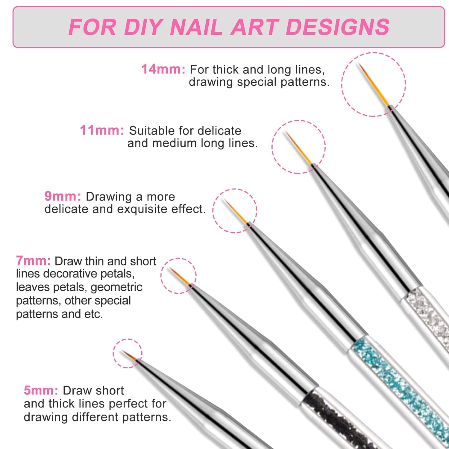 Pinsel per nail art Sularpek, 5 Stück Nageldesign Pinsel, Strumenti per punteggiare Nail Art, Pinsel per nail art, Zum Herstellen Von Nagellack, Punktieren, Feinmalerei, DIY