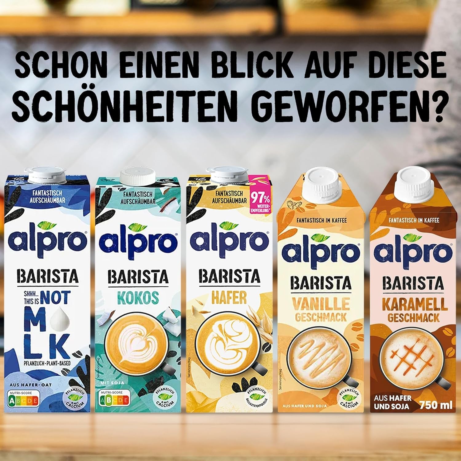 Alpro Barista Haferdrink – Zum Aufschäumen – Vegan und milchfrei – Von Natur aus laktosefrei – Reich an Ballaststoffen, Calcium und Vitaminen – 8 x 1 L – Haltbar