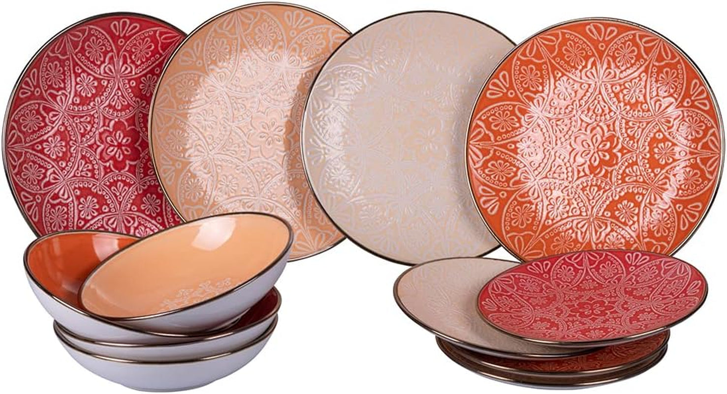 Set di stoviglie in gres da 12 pezzi, 4 set di piatti in 4 modelli diversi, Baku Sunset
