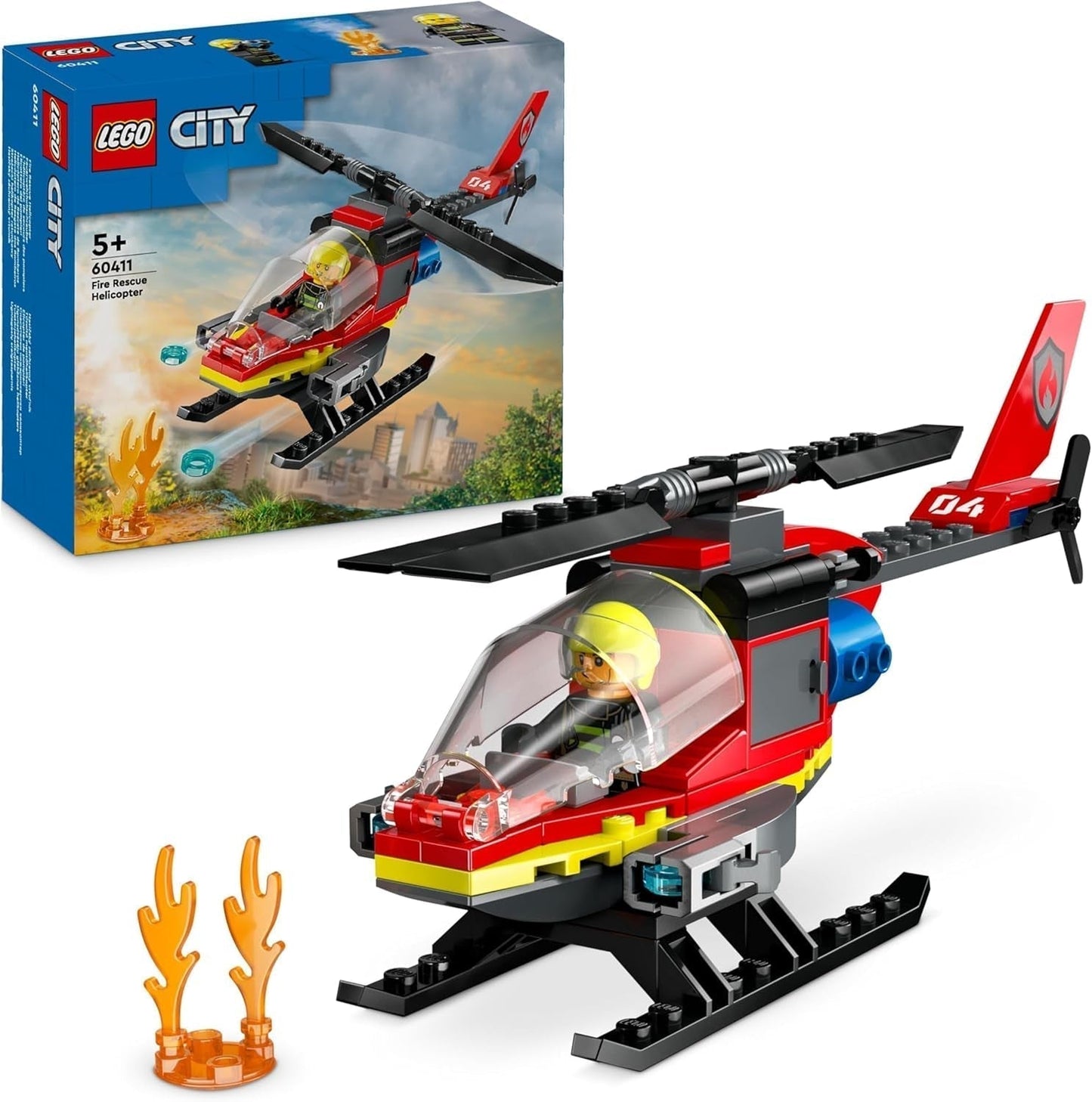 Elicottero dei vigili del fuoco LEGO City, set di giocattoli per elicottero e personaggio del pilota, elicottero dei vigili del fuoco per un'esperienza di gioco fantasiosa, regalo per bambini, ragazzi e ragazze a partire da 5 anni 60411 Set da costruzione Besuche den LEGO-Store Singur