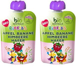 biocentral BioKids Purea di frutta Mela Banana Lampone Avena | 12 x 90 g | Snack fruttato senza zuccheri aggiunti | Vegano (confezione da 2)