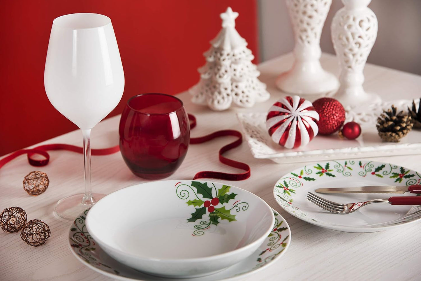 Excelsa SERV.TAV.18 PZ NATALE HOLLY Bianco