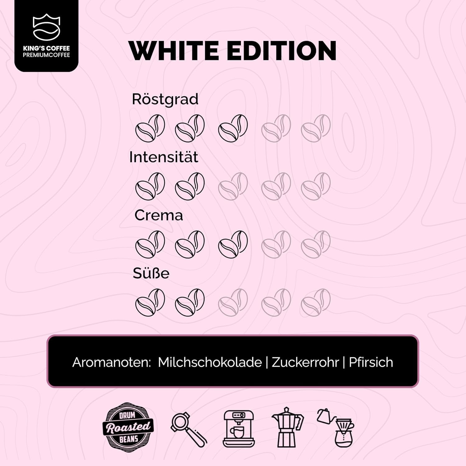 KING'S COFFEE - WHITE EDITION - miscela leggera 100% Arabica da Etiopia, Messico, Perù e Tanzania - torrefazione in piccoli lotti in Italia - caffè espresso in grani interi per macchine portafiltro - 1 kg
