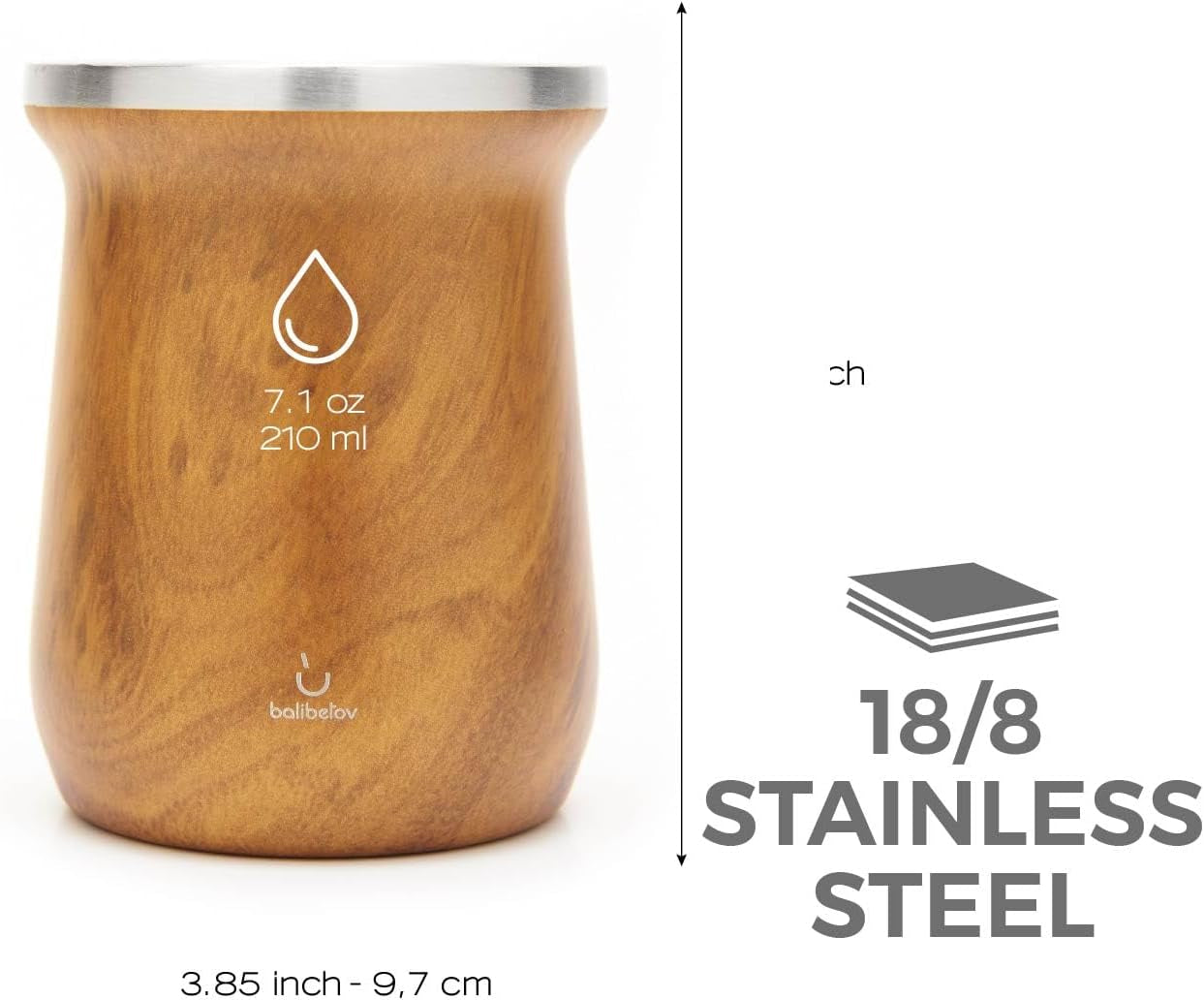 Set da tè Yerba Mate balibetov (tazza Mate) in acciaio inossidabile con bombilla (paglia) per mate, Set Yerba Mate facile da pulire e molto resistente (LEGNO)