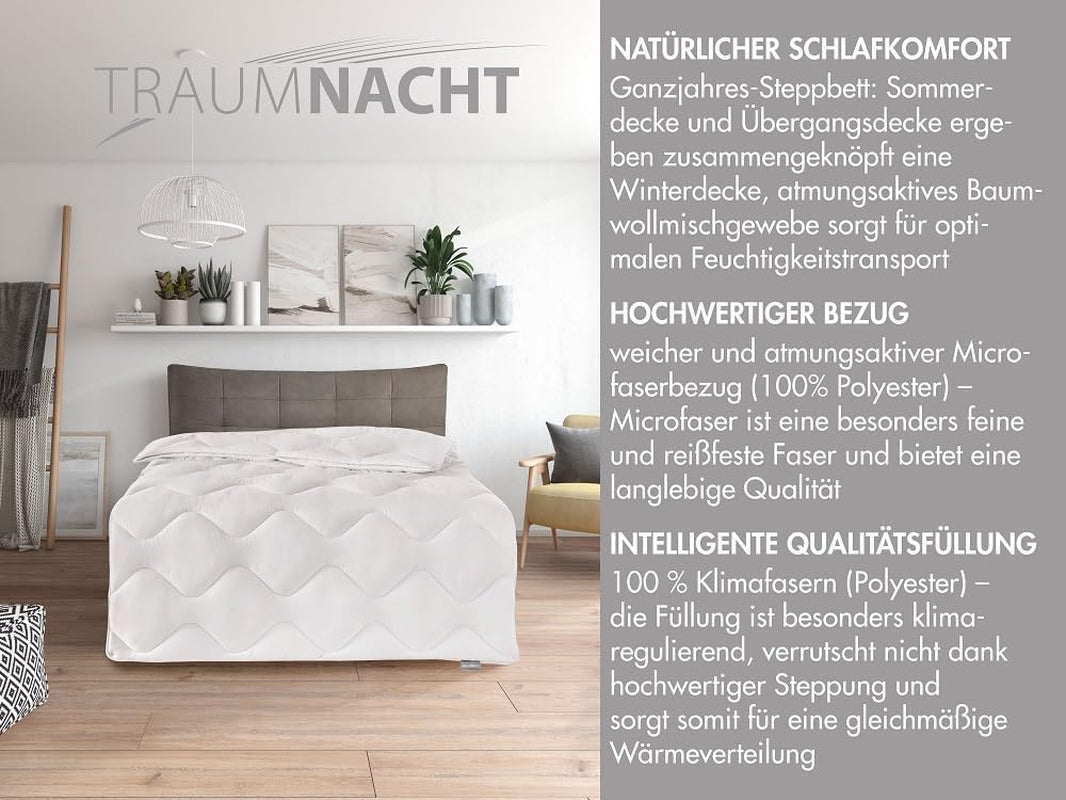Traumnacht Cozy - Completo letto 4 stagioni, 1 X trapunta divisibile 135 X 200 Set e 1 X cuscino 80 X 80 Cm, certificato Ã-ko Tex, bianco, sviluppato in Germania, (confezione da 2) Trapunte e trapunte Naty Shop