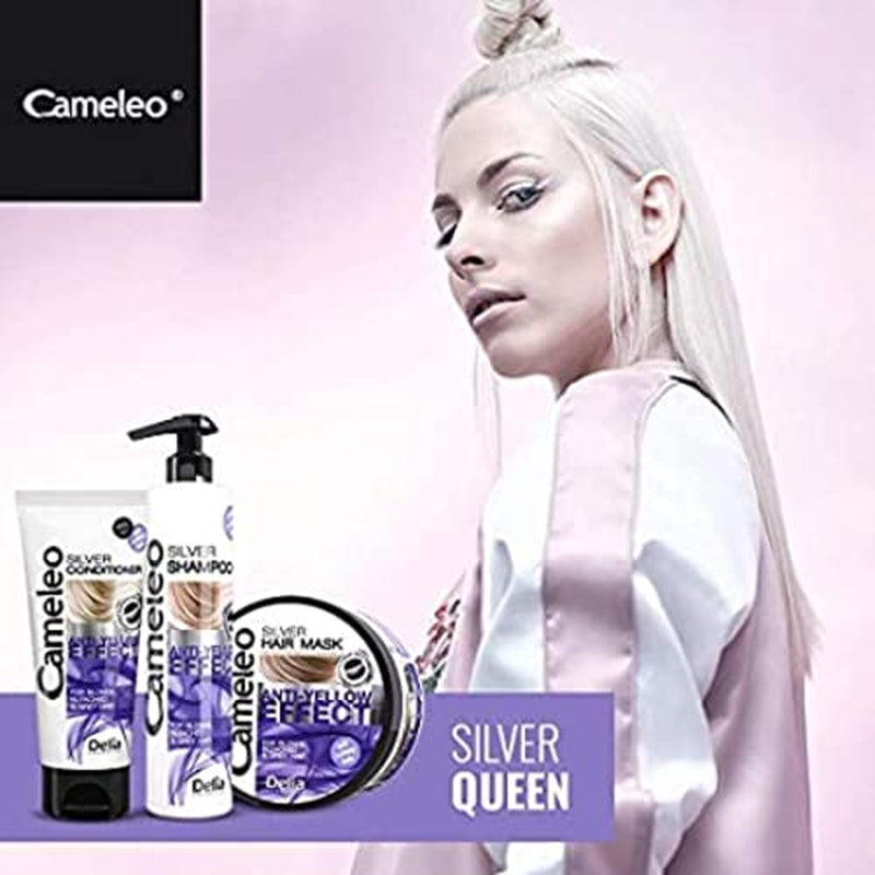 Cameleo - Maschera Colorante Argento - No Effetto Giallo - Trattamento Viola e Protezione Colore per Capelli Biondi, Grigi, Bianchi - Tonalità Platino - Protezione UV - Senza Parabeni - 200ml Naty Shop Maschera Capelli