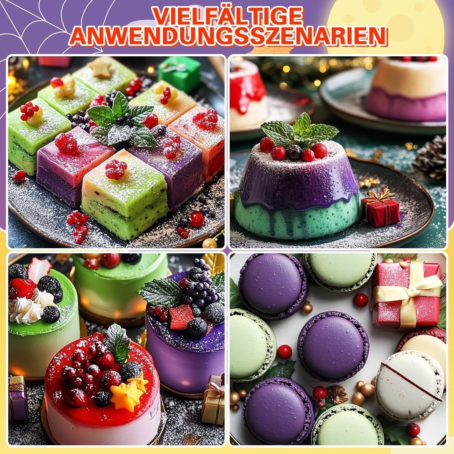Colorante alimentare in polvere - Colorante alimentare in 4 colori, colorante alimentare concentrato, rosso verde blu viola colorante alimentare per decorazione di torte, cottura al forno, glassa, dessert, cucina - 5G