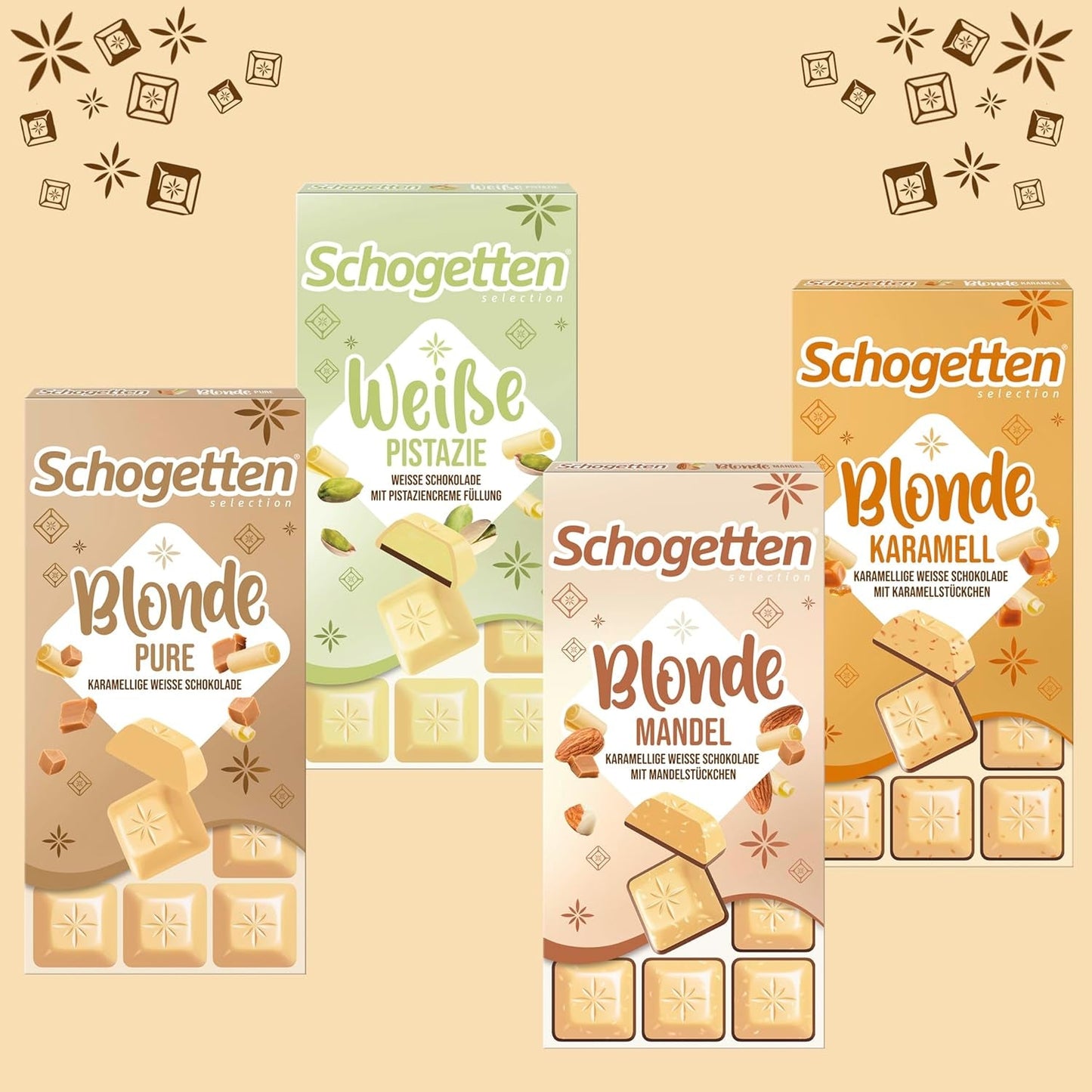 Schogetten Biondo Caramello | Caramello con cioccolato bianco e pezzetti di caramello | Tavoletta di cioccolato 100g | Convenientemente porzionato
