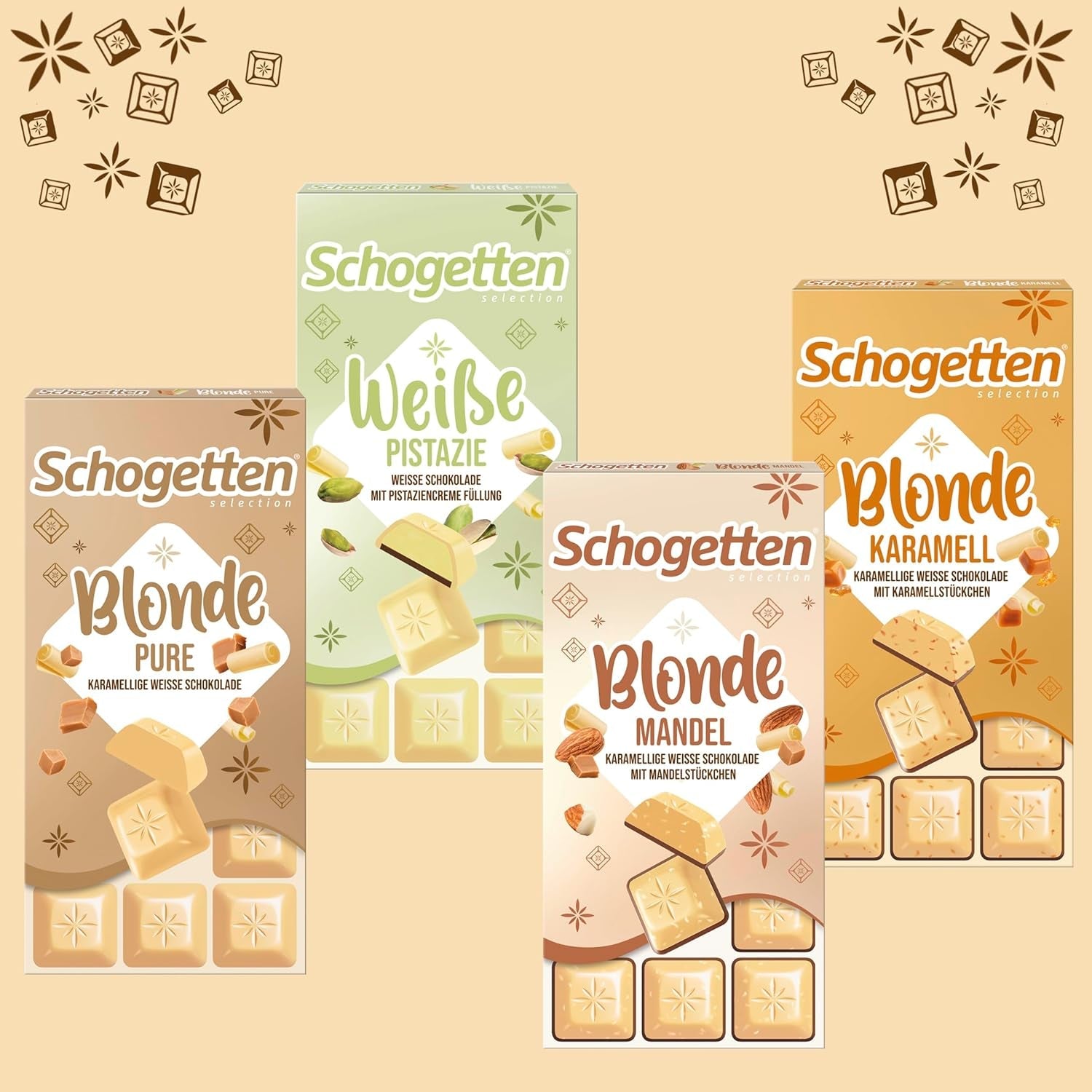 Schogetten Biondo Caramello | Caramello con cioccolato bianco e pezzetti di caramello | Tavoletta di cioccolato 100g | Convenientemente porzionato