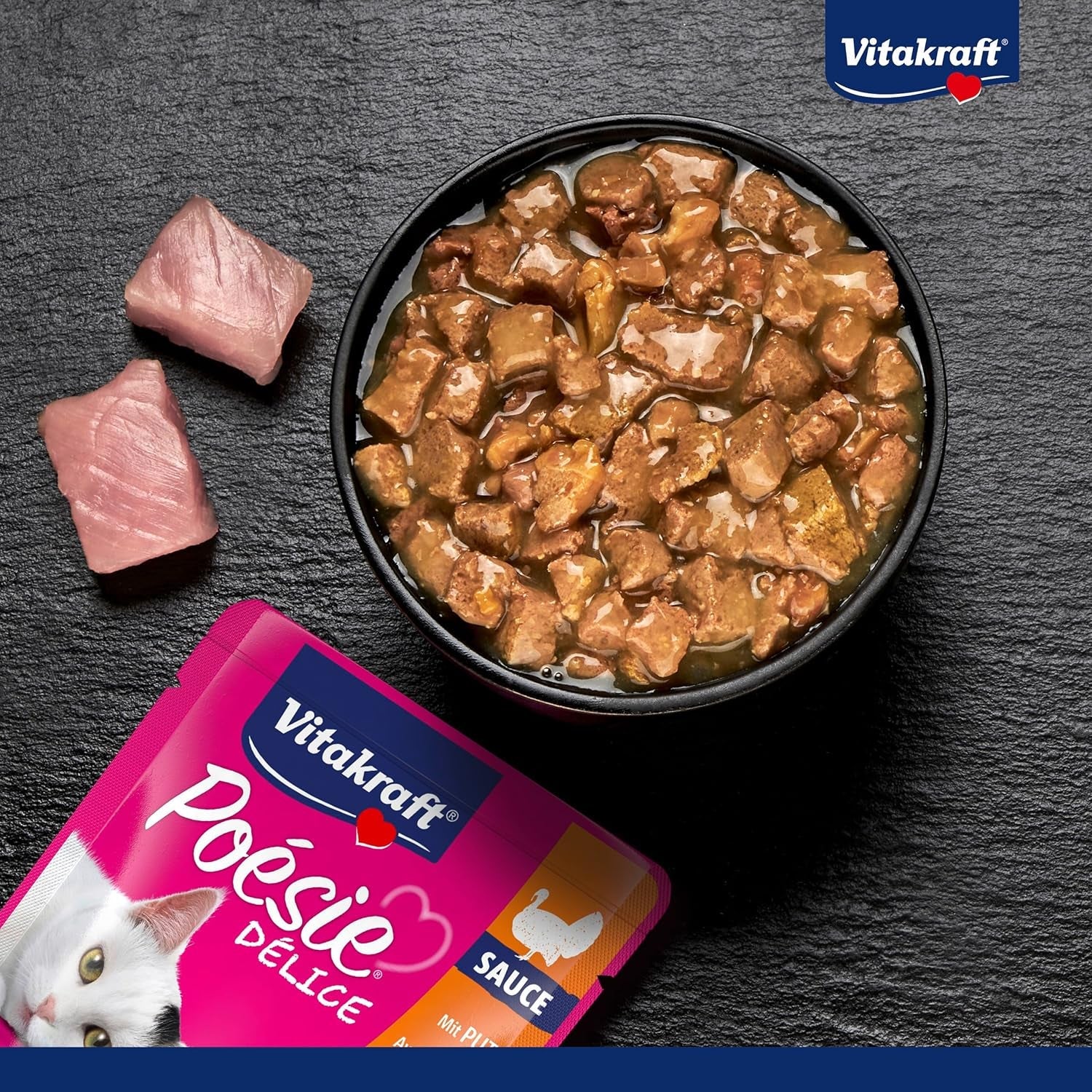 Vitakraft Poésie Délice, cibo umido per gatti, cibo per gatti in salsa, con tacchino, confezione sfusa, senza zuccheri o cereali aggiunti (23 x 85 g)