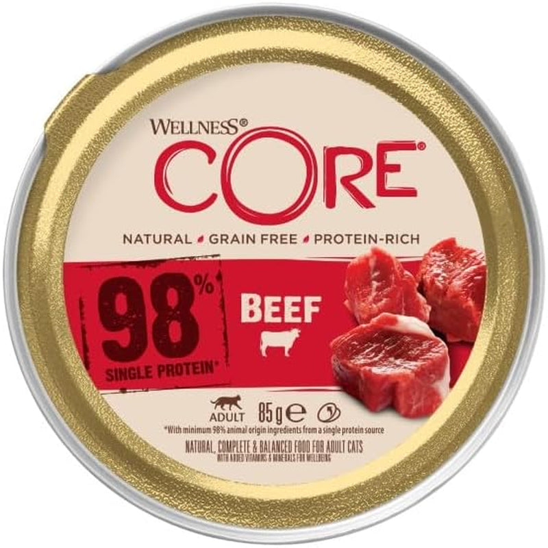 Wellness CORE 98% 12 x 85g, Manzo - Cibo umido per gatti, patè denso, senza cereali, naturale, ipoallergenico, ricco di proteine, ricco di carne