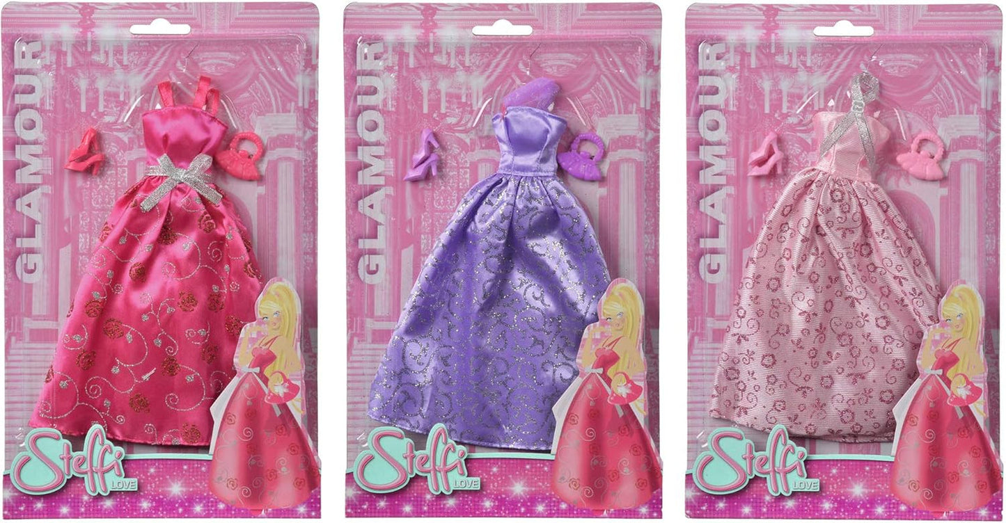 Simba 105723369 - Steffi Love Glamour / Set vestiti per bambole / 3 articoli assortiti / È incluso un solo articolo / Abito da ballo per tutte le bambole da 29 cm / Bambola non inclusa