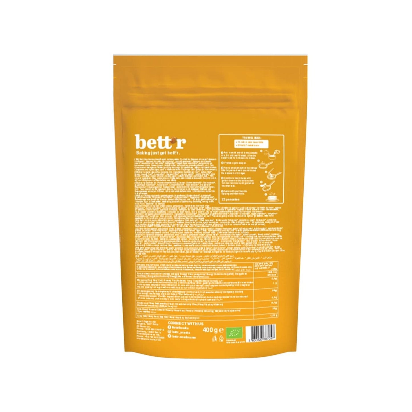 Bett'R Pancake Mix, preparato per dolci biologico, vegano e senza glutine, 6 x 400 grammi Kitchen Naty Shop