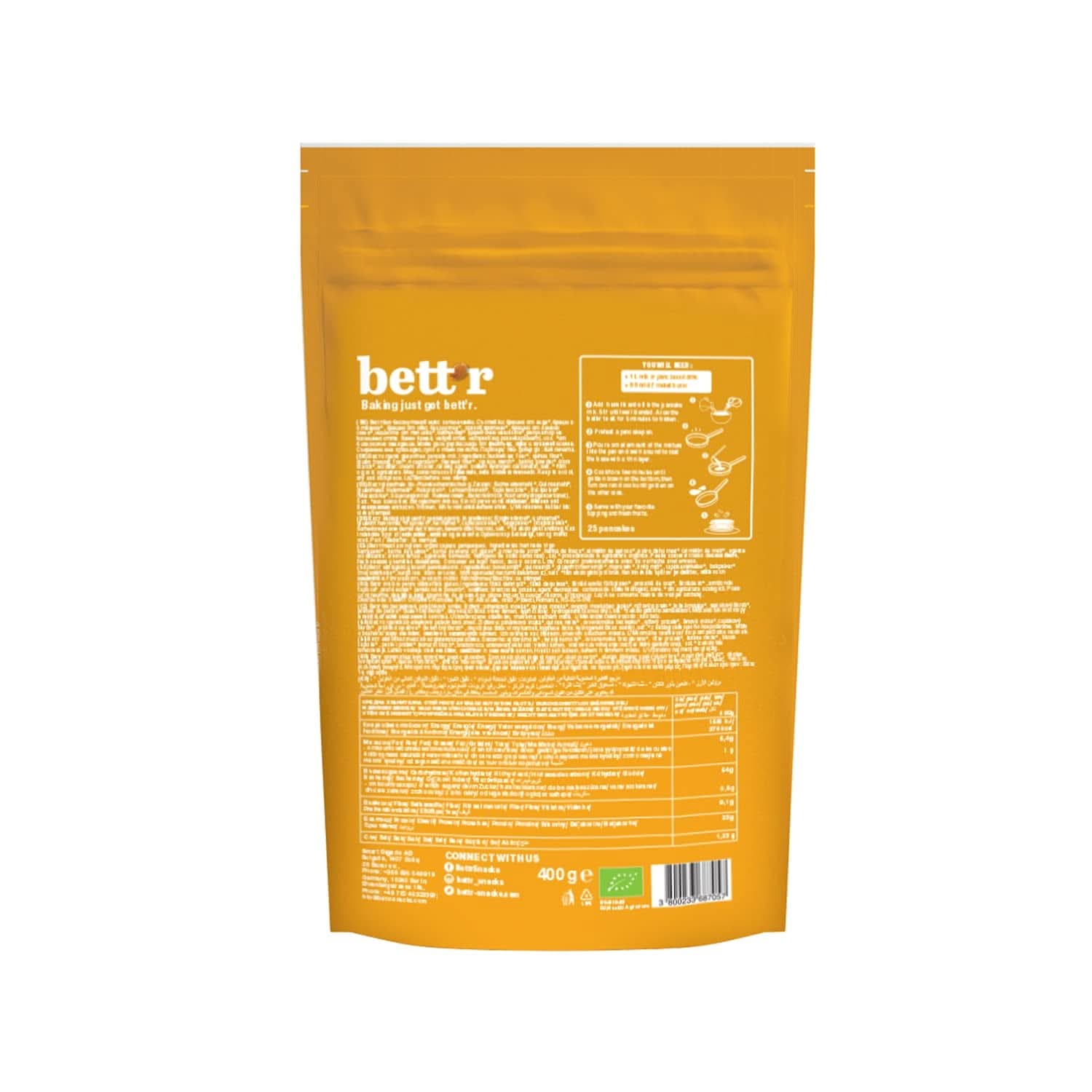 Bett'R Pancake Mix, preparato per dolci biologico, vegano e senza glutine, 6 x 400 grammi Kitchen Naty Shop