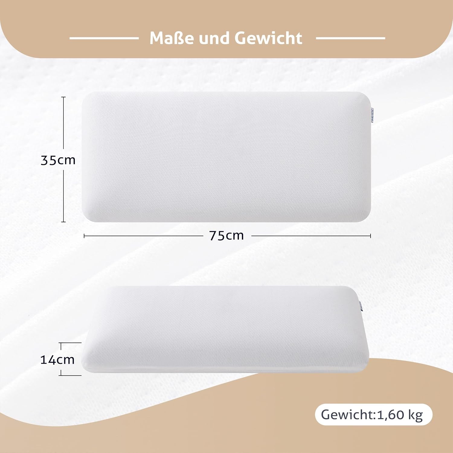 EGO HOME Cuscino Memory Foam Morbido Cuscino ergonomico per chi dorme sulla schiena Cuscino per il supporto del collo per chi dorme sul fianco Con fodera traspirante e lavabile, Certificato Oeko-Tex, Cuscino per il collo 75X35Cm Perne standard Naty Shop