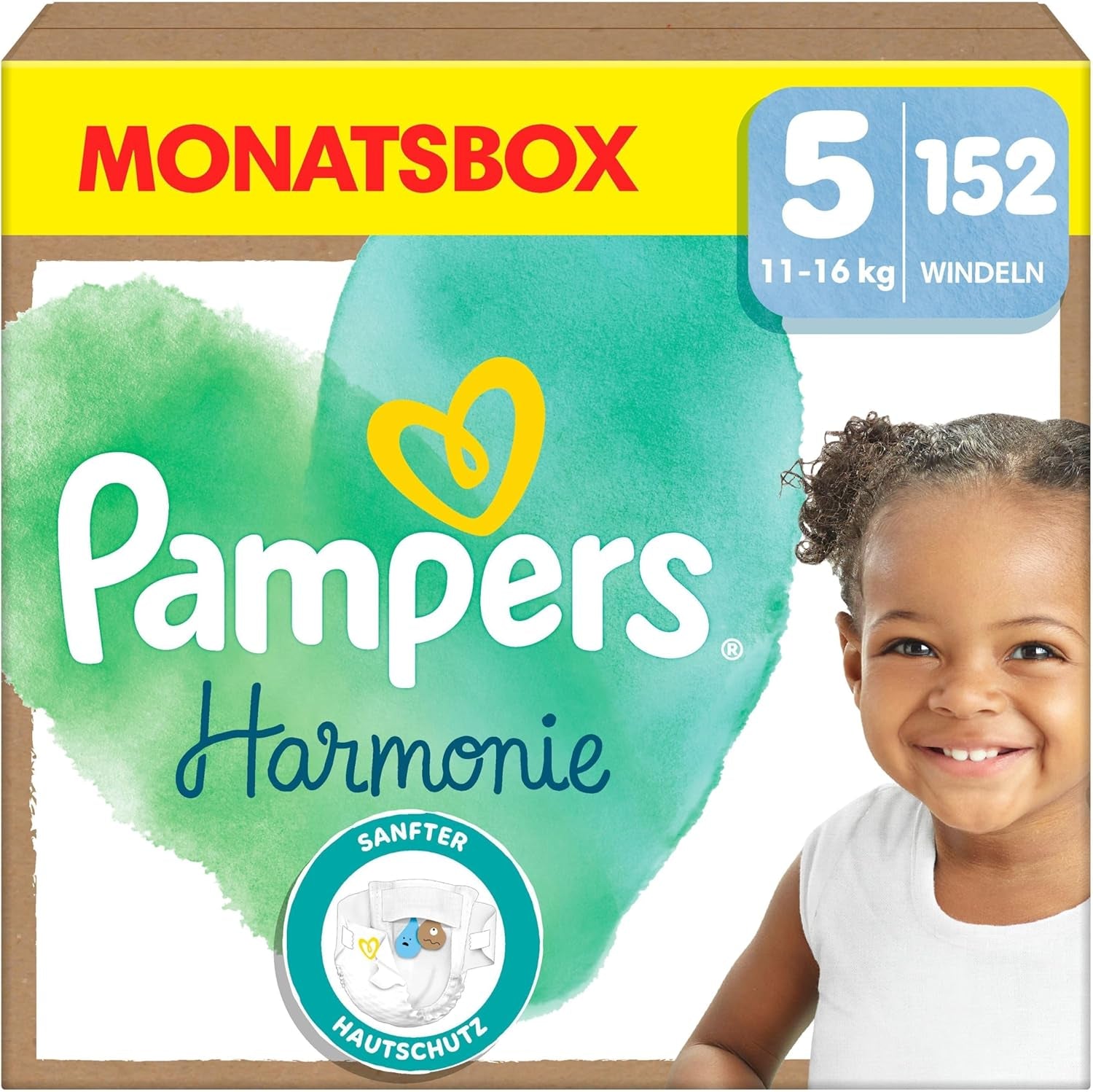 Pannolini Pampers Harmony taglia 4, 174 pannolini, 9 kg-14 kg, protezione delicata per la pelle con protezione Pampers al 100%