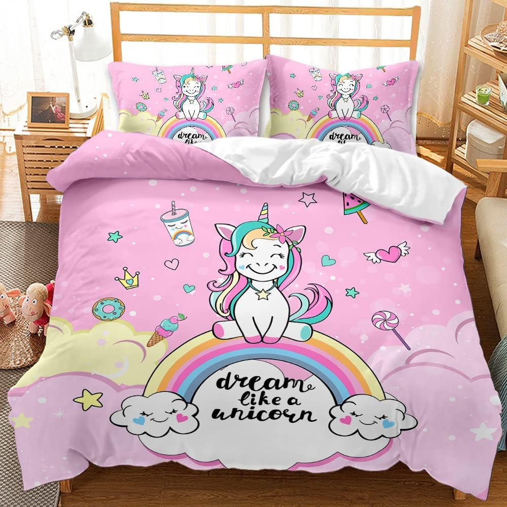 Lenzuola per bambine, Unicorno, 2 federe Lenzuola - bambini Naty Shop Unicorno Rosa (modello 1) 135×200 Cm