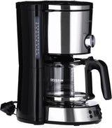 Macchina per caffè espresso SEVERIN "TypeSwitch" con caraffa in vetro e timer, AromaSwitch per scegliere 2 opzioni di erogazione, orologio digitale con funzione timer, per un massimo di 10 tazze, 1000 W, acciaio inossidabile spazzolato-nero, KA 4826