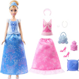 Mattel Disney Princess Toys Bambola fashion Cenerentola con 2 abiti, 9 accessori, 2 top con clip e 2 gonne. Poveşti 2 in 1 ispira il film Disney, JCR95