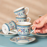 KARACA Beylerbeyi - Set di tazze da caffè turco da 12 pezzi Set di tazze da caffè espresso in porcellana da 6 con piattini Set di tazze da caffè espresso da 80 ml Design tradizionale - Blu