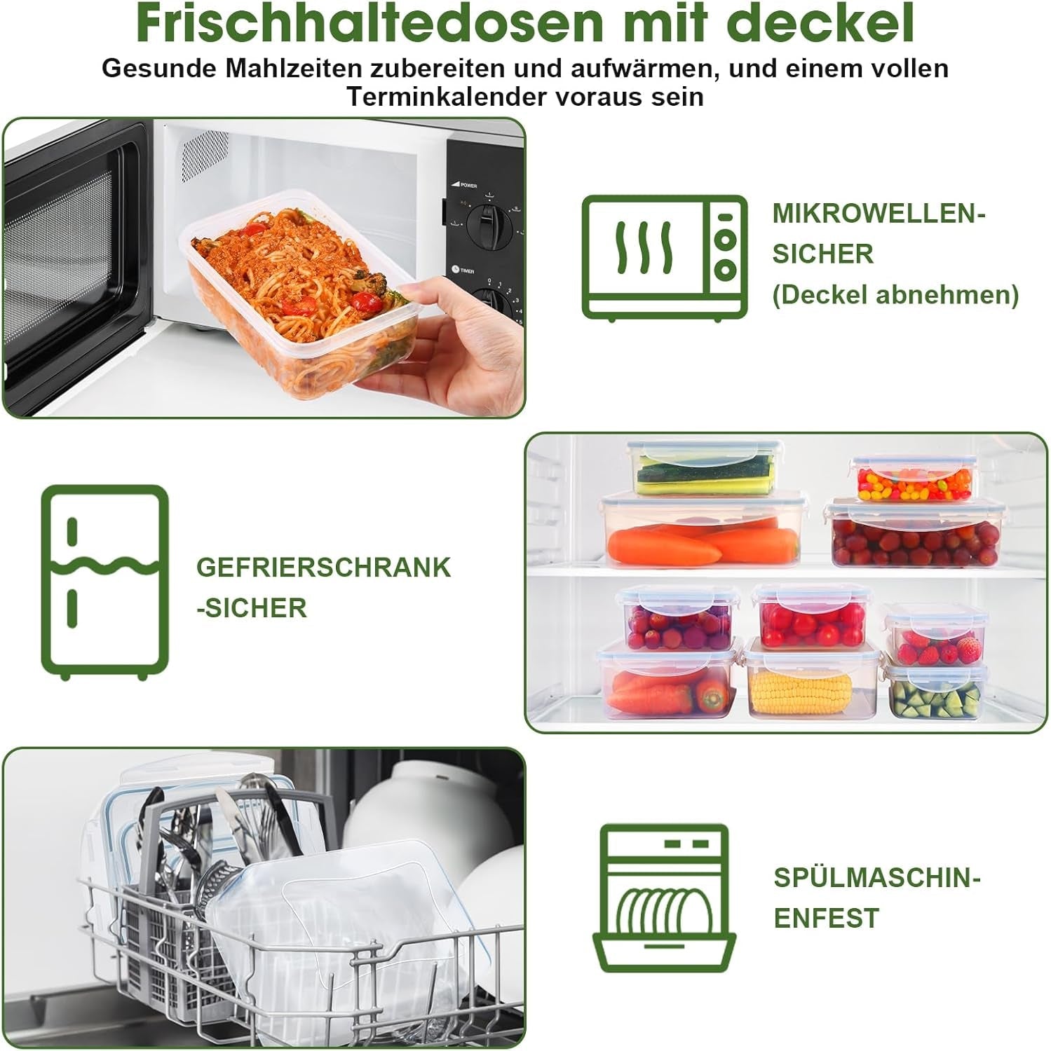 YASHE Barattolo per alimenti con coperchio, Set barattoli in plastica da 12 pezzi, Senza BPA, 100% a tenuta stagna, impilabile, Scatole trasparenti per alimenti Naty Shop