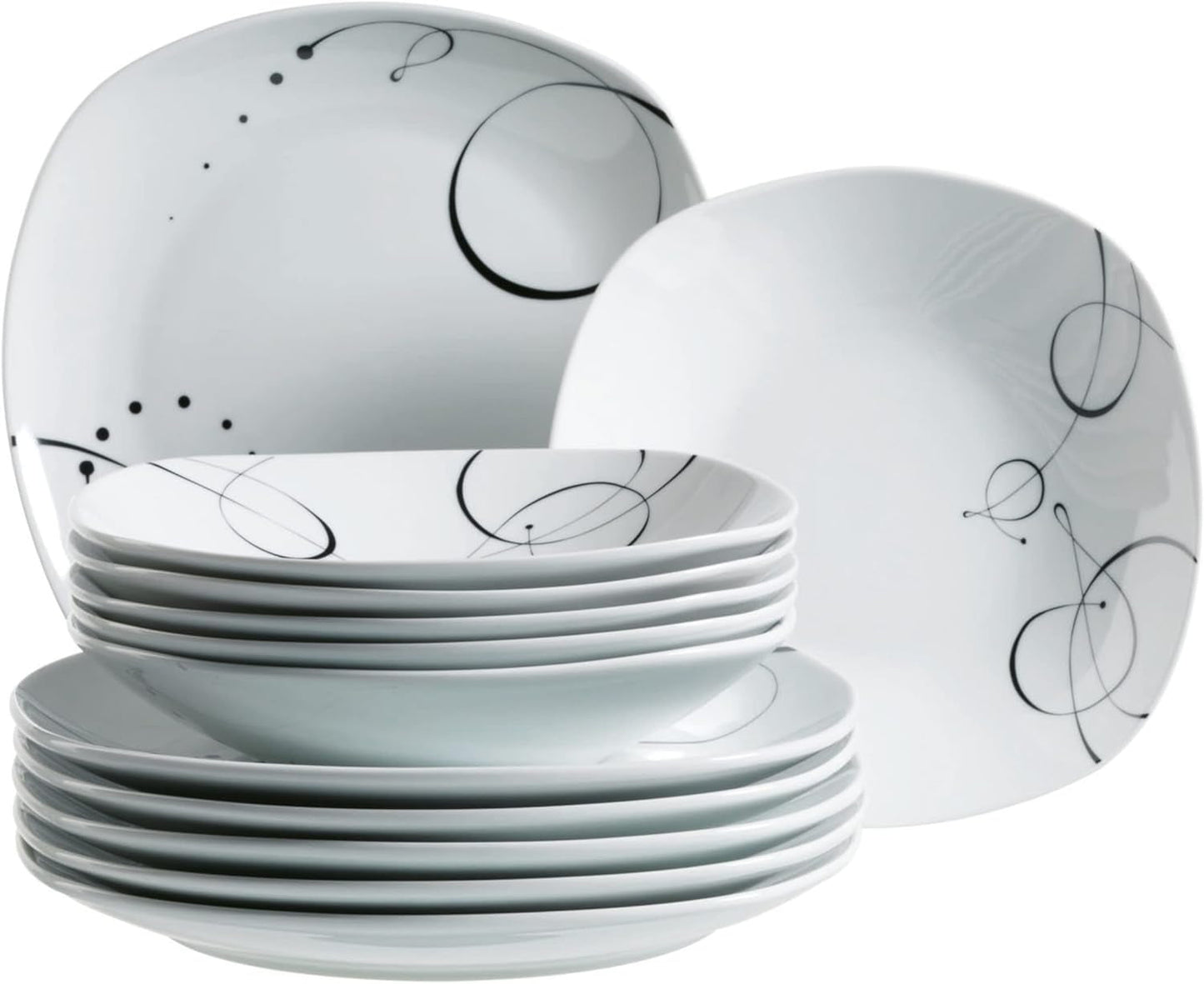 Servizio da tavola domestico di Mäser, serie Chanson, 12 pezzi per 6 persone, bianco