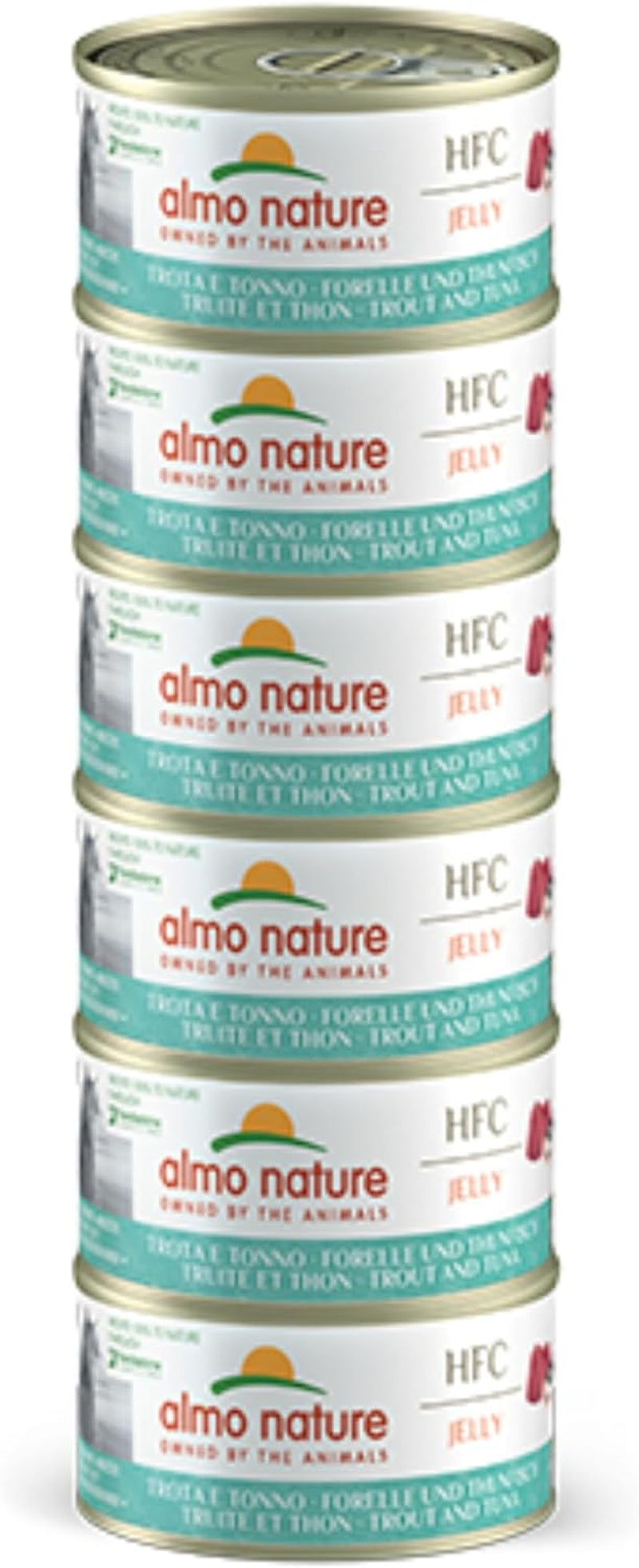 Almo Nature HFC Jelly - Alimento umido per gatti adulti - Trota e Tonno - Qualità Human, Senza Glutine - 6 x 70g