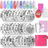 Biutee Nail Stamper 30 Pezzi Set Timbri Unghie Template Unghie Stampi Unghie Animali Fiori Immagini Piastra per timbri unghie con 2 timbri 2 raschietti Accessori per design unghie Timbro per unghie French