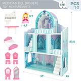Casa delle bambole in legno, Castelli delle principesse in legno, Case delle bambole, 3 piani, Castelli delle principesse, 9 pezzi in legno, 37x15x53,5 cm, Giocattolo in legno, dai 3 anni in su