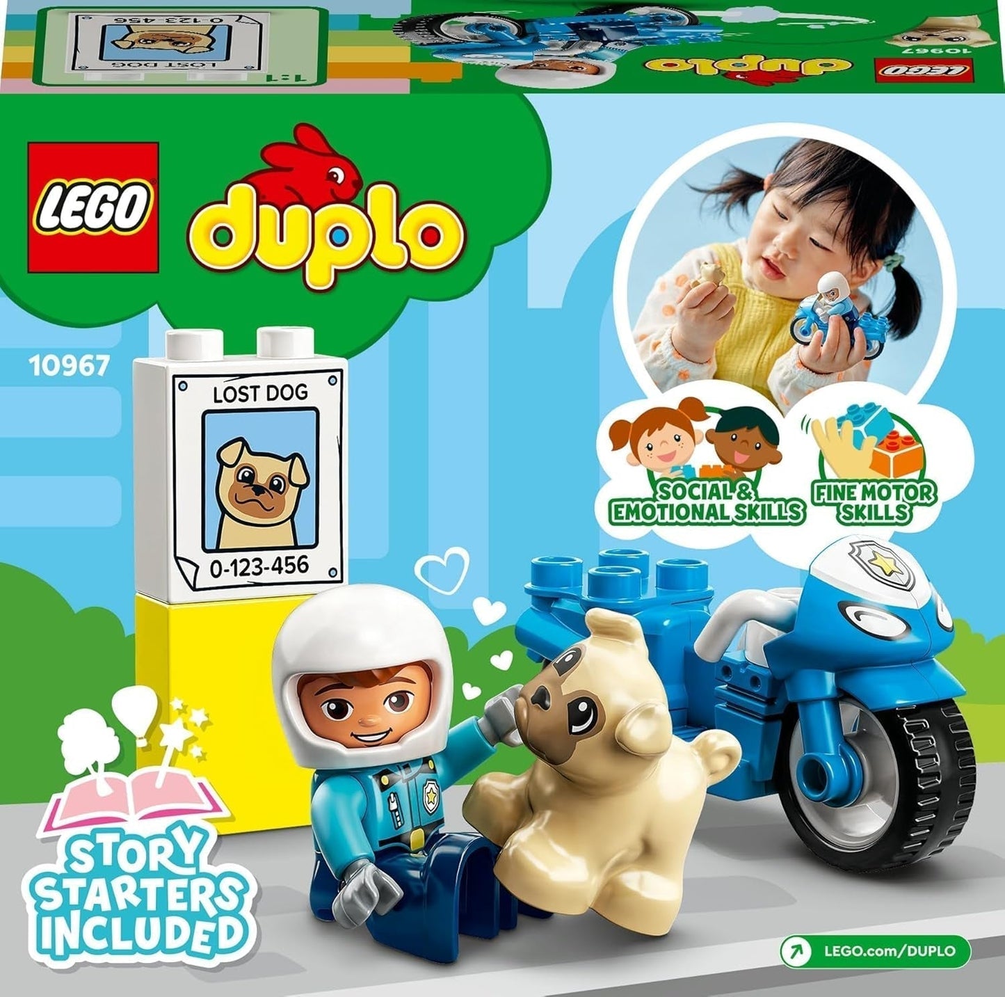 LEGO 10967 Motocicletta della polizia DUPLO, Giocattolo della polizia per bambini dai 2 anni, Giocattolo ideale per le capacità motorie dei neonati, Motocicletta giocattolo Set di costruzione Besuche den LEGO-Store