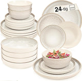 SÄNGER Key West | Set di stoviglie in gres Set di piatti piani da 24 pezzi per 6 6 piatti piani Ciotole per cereali Piatti da dessert Ciotole per pasta Stoviglie per panna con texture sabbia | LA COLLEZIONE DI VALORE