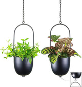 Vasi da fiori sospesi in metallo 2 pezzi Appendiabiti geometrico ovale nero con vasi Fioriera moderna da parete e soffitto Vasi da fiori da 15,2 cm per interni ed esterni 2 pezzi