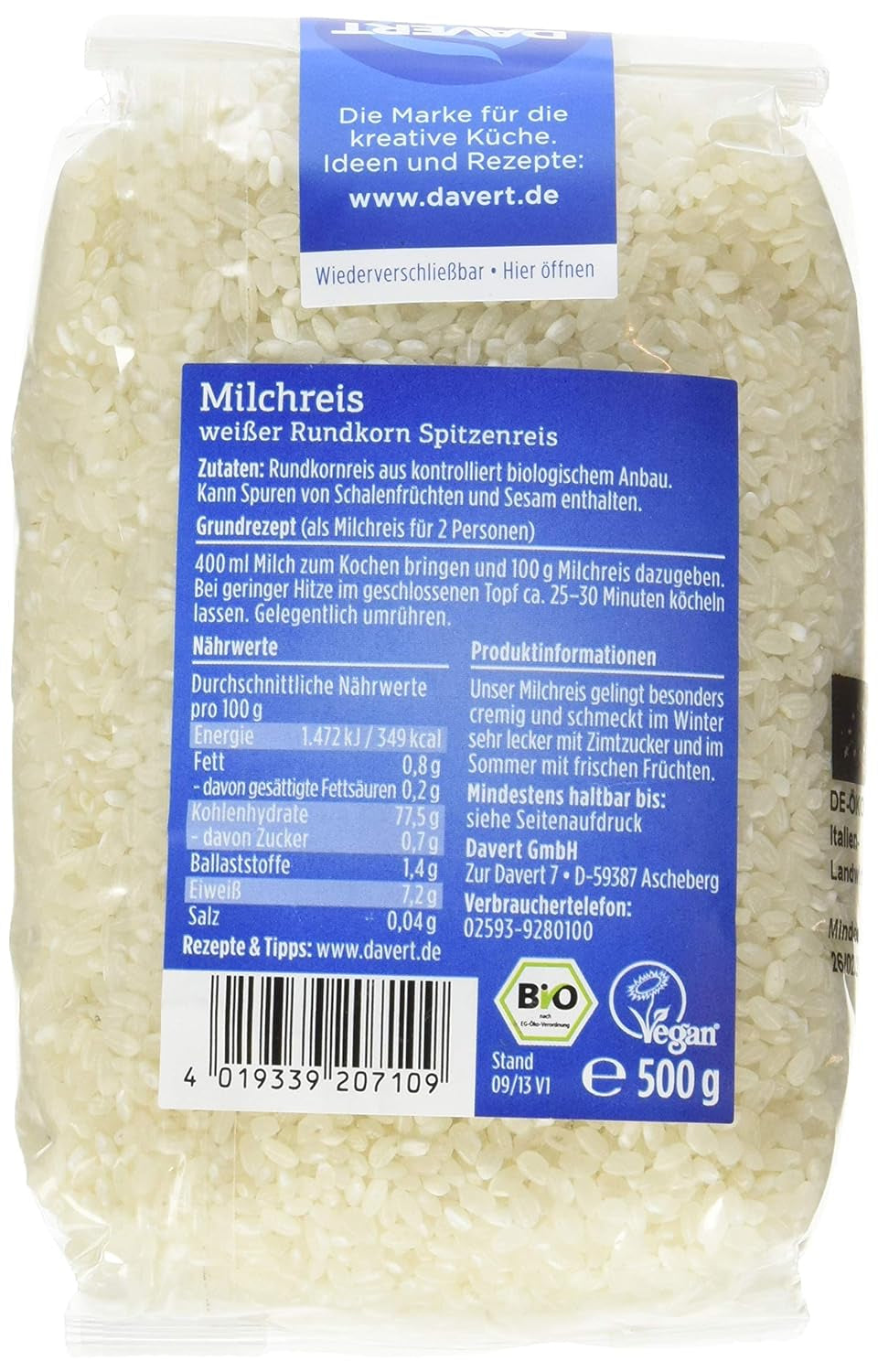 Budino di riso Davert (1 x 500 g) - Bio