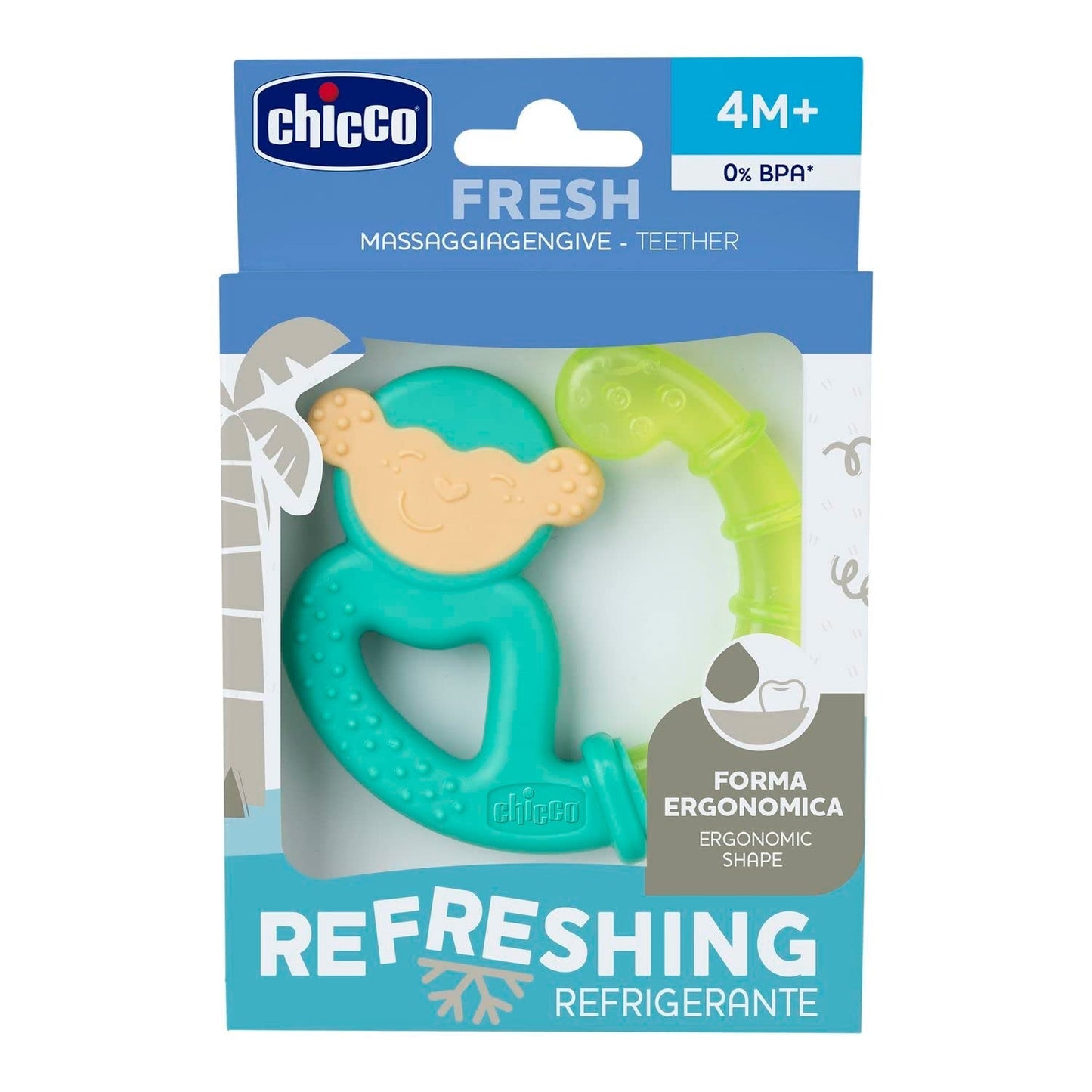 Anello da dentizione Chicco Fresh&Relax Scimmia o Bradipo, 4M+, riempito con acqua sterile