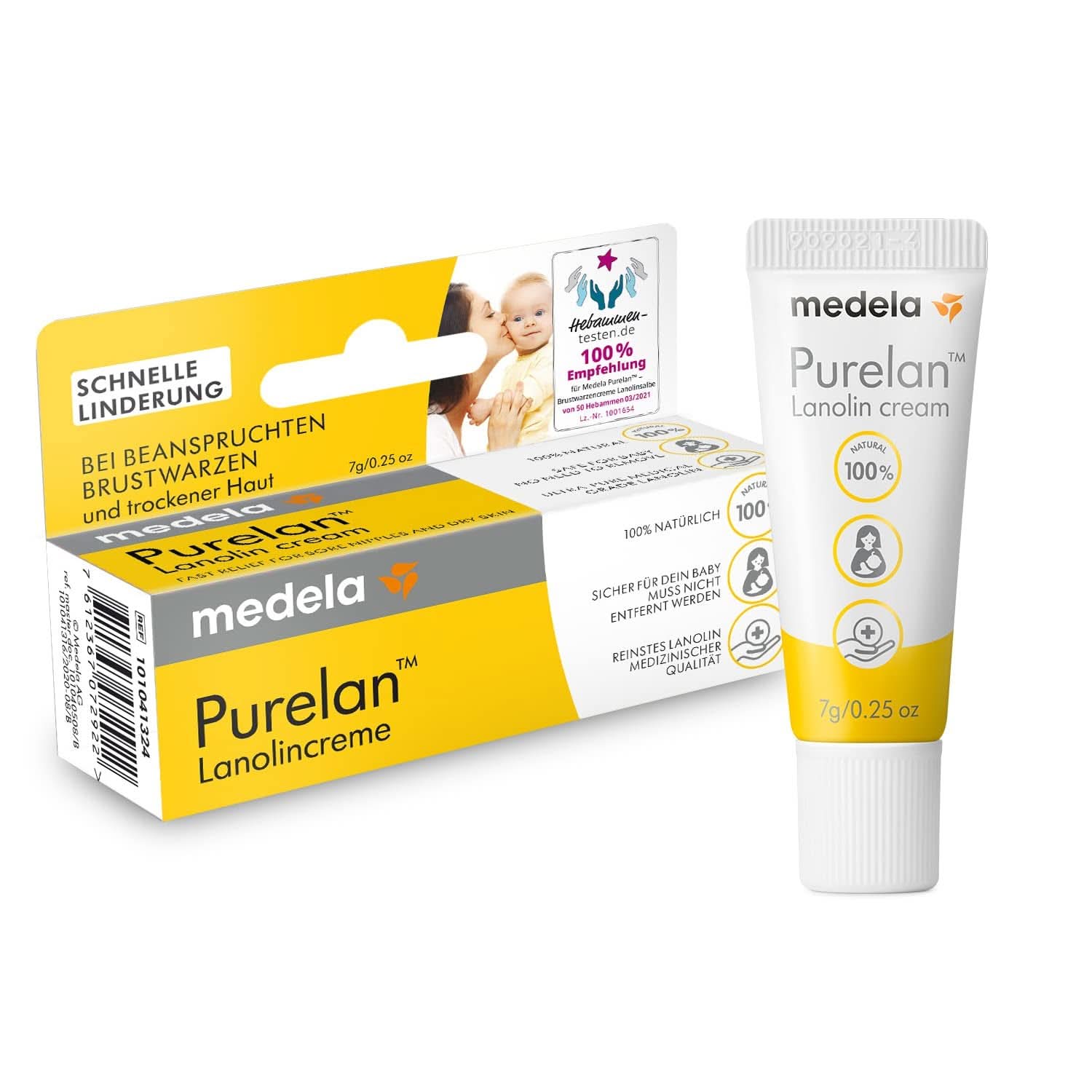 Medela Purelan 37 G Lanolincreme – Schnelle Hilfe Bei Beanspruchten Brustwarzen und Trockener Haut – 100 % Natürlich, Hypoallergen, Dermatologisch Getestet und Frei Von Duftstoffen Accessori Alimentazione e allattamento Bebe Naty Shop Brustwarzencreme 7G