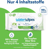 Salviette umidificate WaterWipes Sensitive+ Hydrating Boost, salviette idratanti, 720 unità (confezione da 12), 3 in 1 per pulire, curare, idratare, acqua di aloe vera al 99%, salviette per neonati senza profumazione