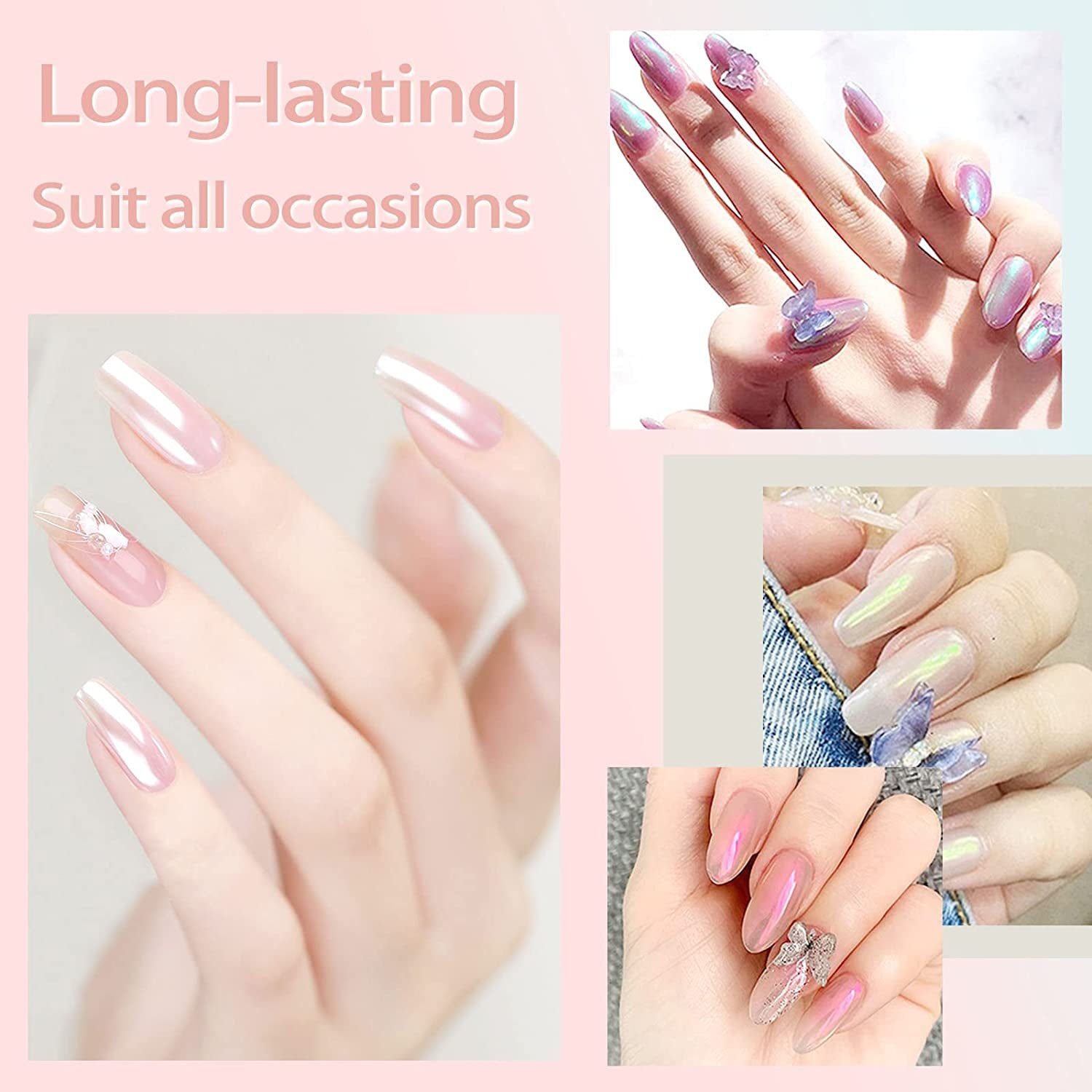 Chrom Nagel Pulver 4 colori irisierendes Aurora Pulver Metallic Spiegel Effekt Pigment Pearlescent Meerjungfrau Glitter Einhorn Glitter per smalto gel Nail Art Dekoration-Purpurgrüner Jadeit