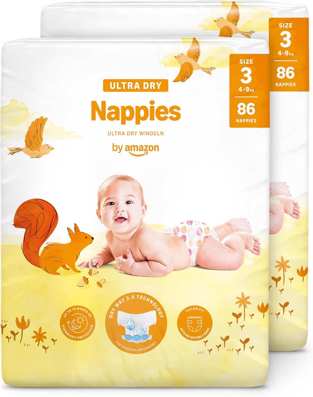 Pannolini Amazon Ultra Dry, taglia 3 (4-9 kg) - Scatola mensile, bianco, 172 pezzi (2 confezioni da 86) (precedentemente Mama Bear, prodotto identico)