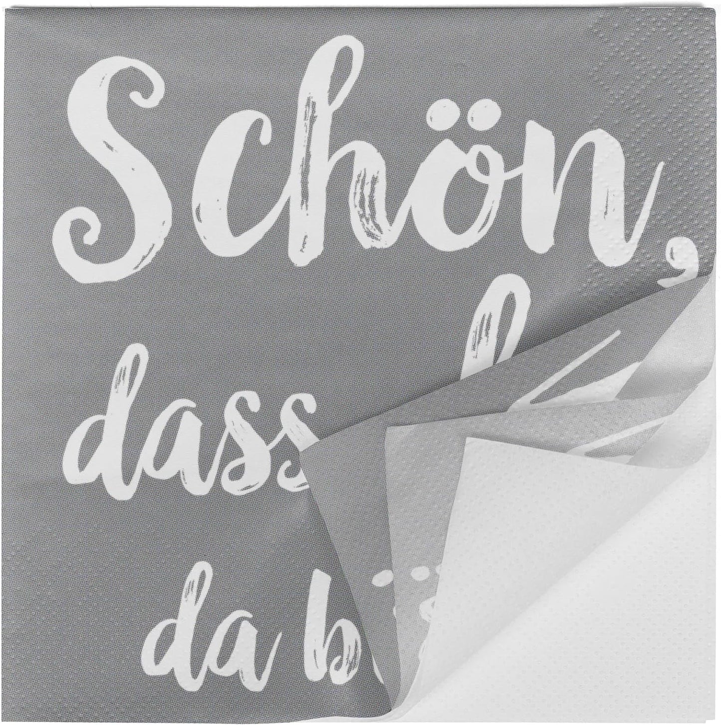 Tovaglioli da cocktail HEKU 'Schön Dass Du Da Bist', 3 strati, 25X25Cm, 150 pezzi I Design elegante I Ideale per festeggiamenti I Praticamente confezionato